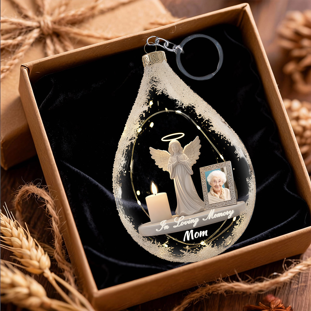 Angel And Candle -Personalized Memorial Keychain, Upload Photo