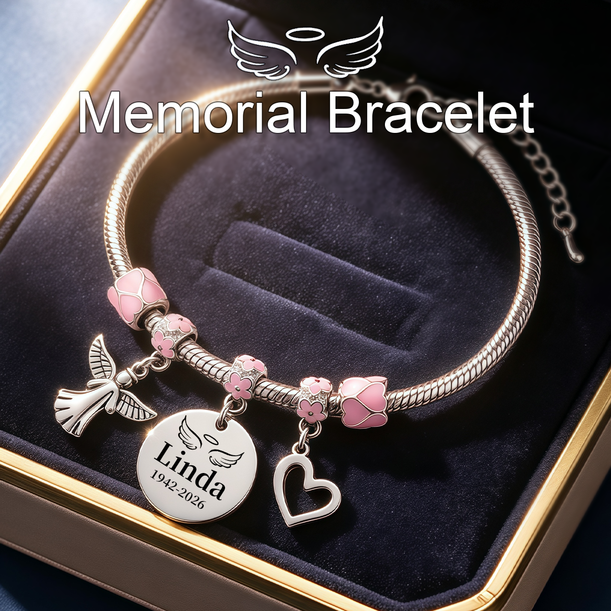 I'm Always With You, Personalized Angel Charm Memorial Bracelet