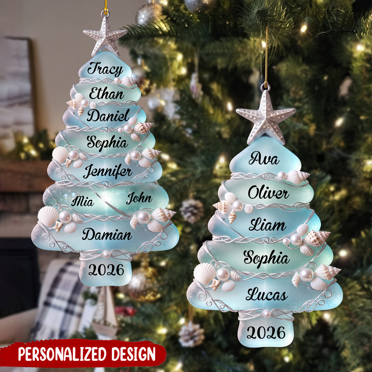 Personalized Sea Glass Family Tree Ornament, 2026 Christmas Tree Decor