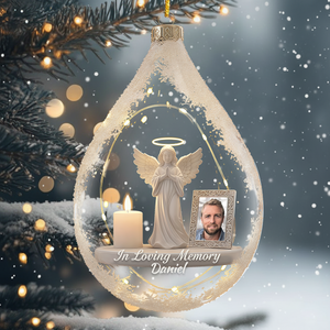 Personalized Memorial Ornament – Angel and Candle Christmas Tree Decor