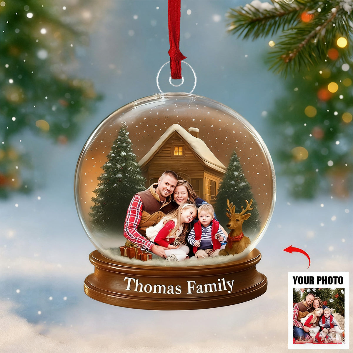 Custom Photo Snow Globe Ornament, Family Christmas Keepsake