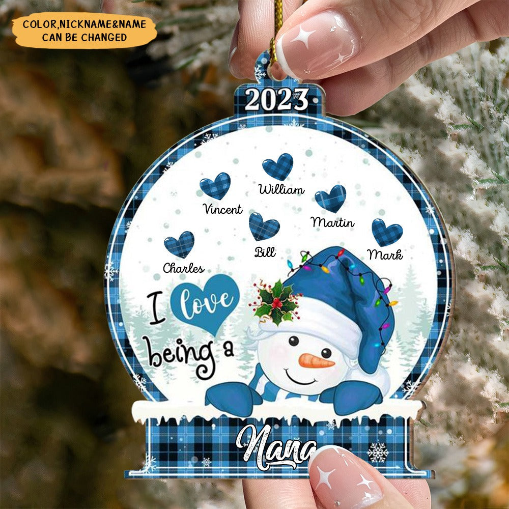 Christmas Snowman Nana Mom Heart Kids, I Love Being A Grandma Personalized Ornament