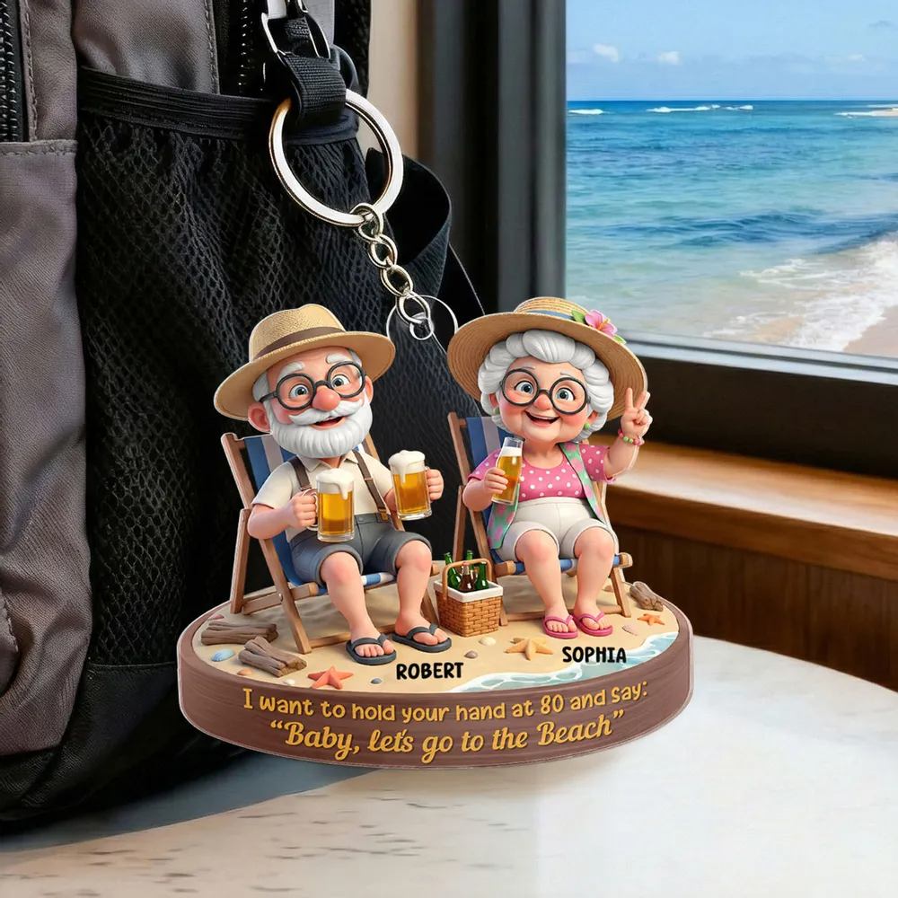 3D Effect Old Couple Baby Let's Go to the Beach - Personalized Acrylic Keychain
