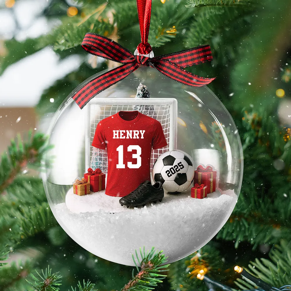 3D Effect Soccer Player Uniform - Personalized Snow Globe Ornament