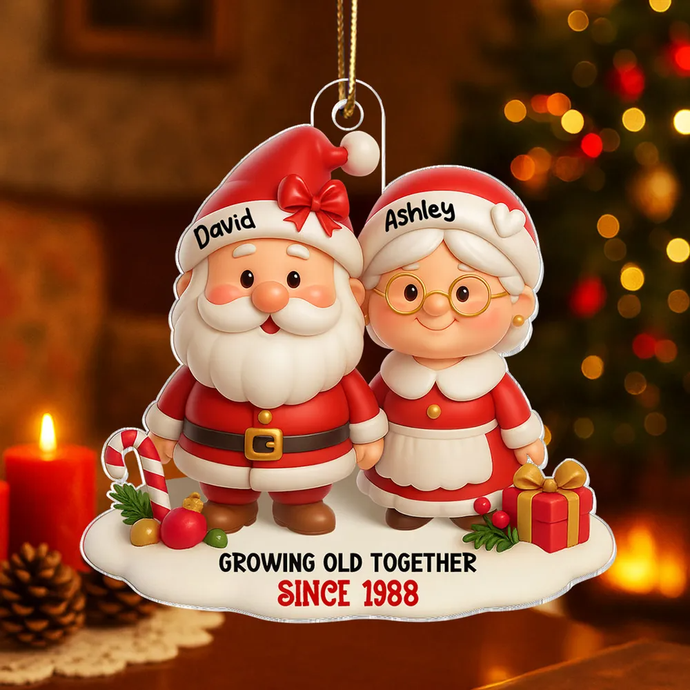 Santa Couple Growing Old Together Personalized Acrylic Ornament