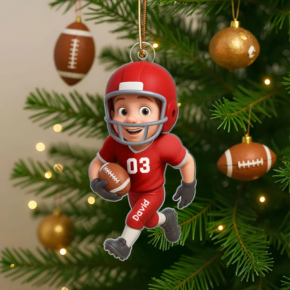 Football Player Personalized Flat Acrylic Ornament - Christmas Gift