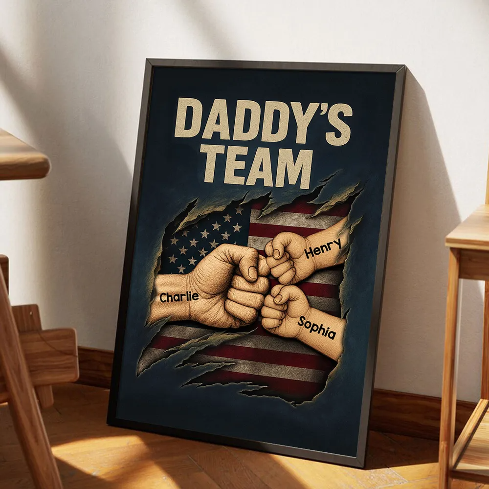 Daddy's Team Fist Bump Torned Flag Personalized Poster Gift for Dad