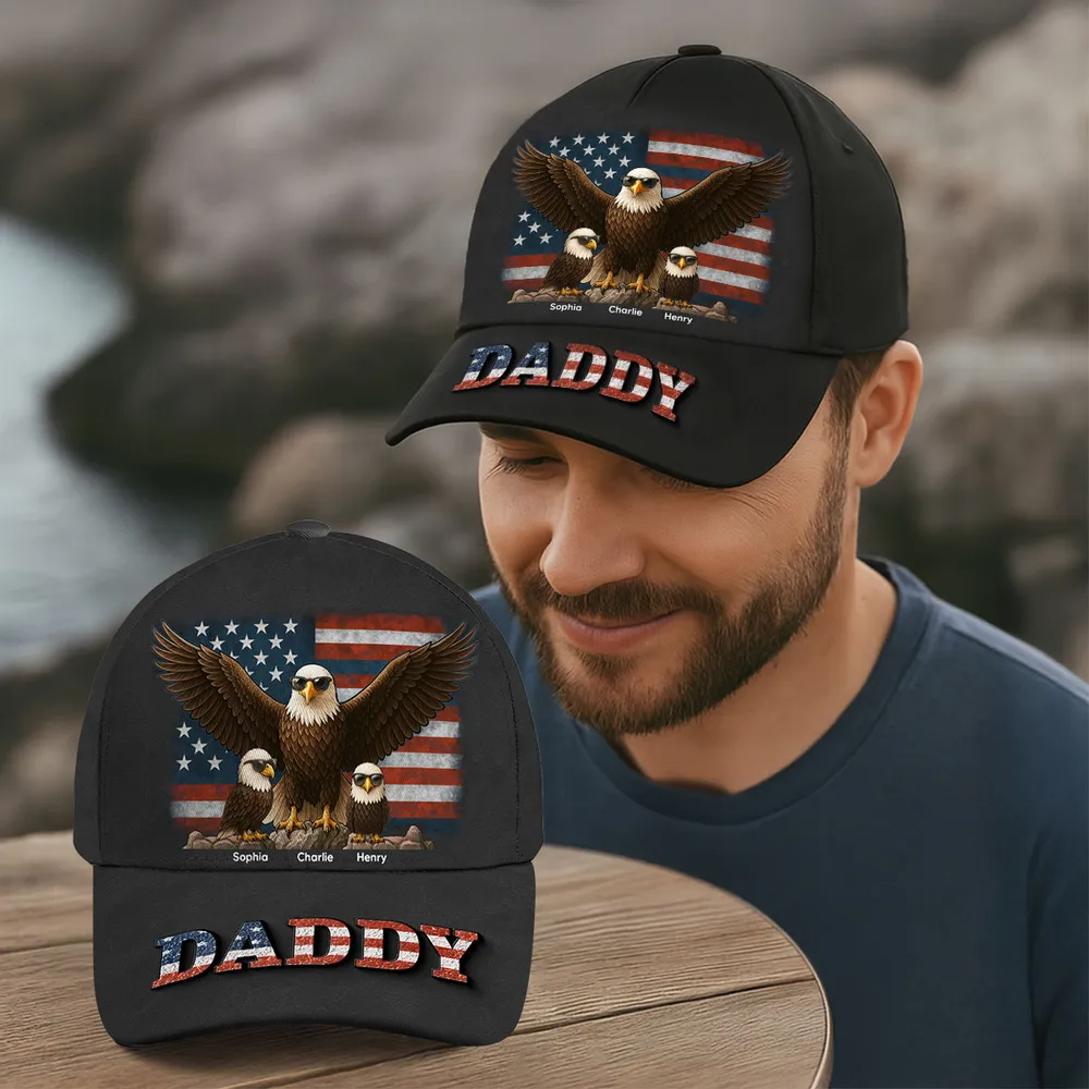Eagle Dad Granddad 3D Effect Personalized Classic Cap, Perfect 2025 Father's Day Gift