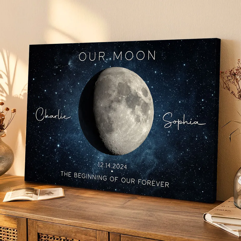 Our Moon Couple Gift Moon Phase Art Anniversary Gift For Wife-Personalized Canvas