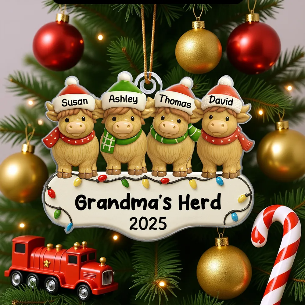 3D Effect Highland Cows Grandma's Herd For Christmas Personalized Acrylic Ornament