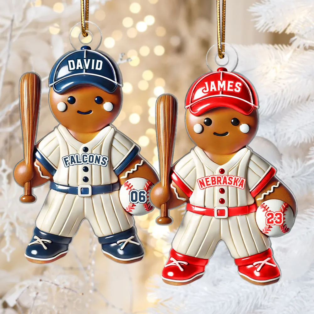 3D Effect Baseball Kid Personalized Acrylic Ornament, Christmas Gift For Grandkids