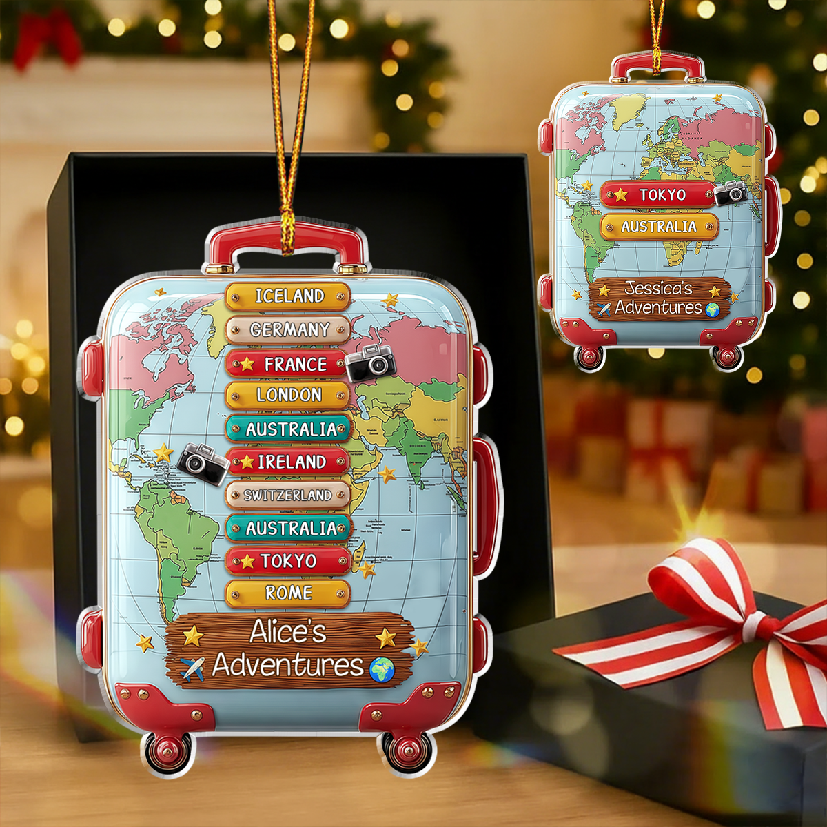 Personalized Adventure Travel Luggage Suitcase Christmas Ornament
