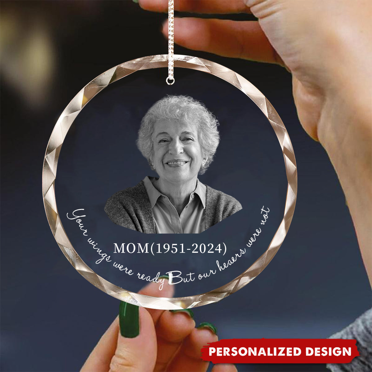 Personalized Memorial Glass Ornament, Engraved Photo Christmas Ornament
