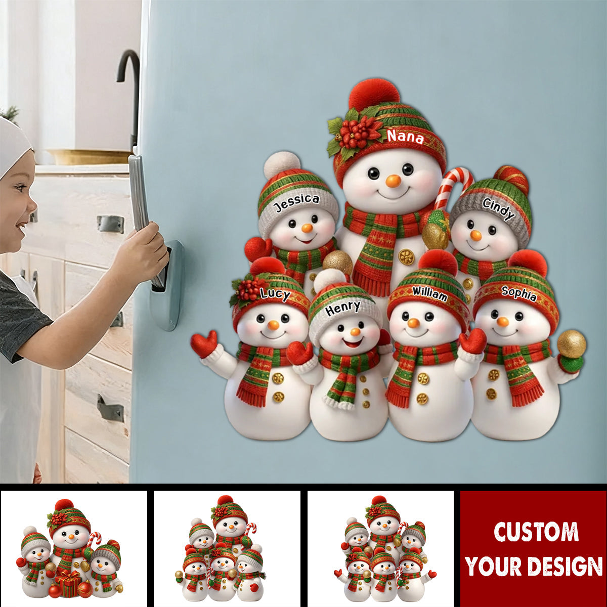 Festive Snowman Grandma & Grandkids - Personalized Family Decal