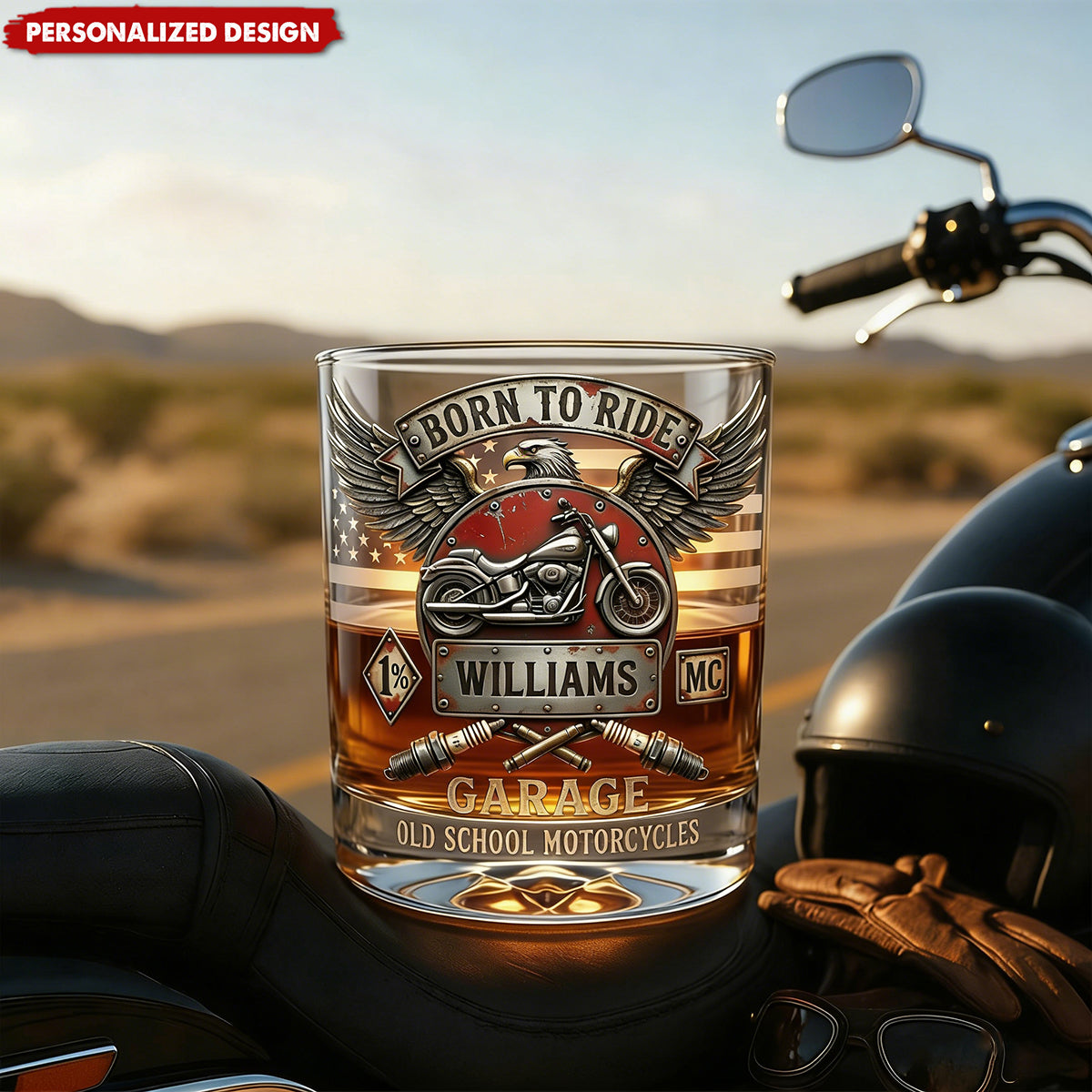 Born To Ride 11oz Round Glass - Personalized Gifts For Bikers