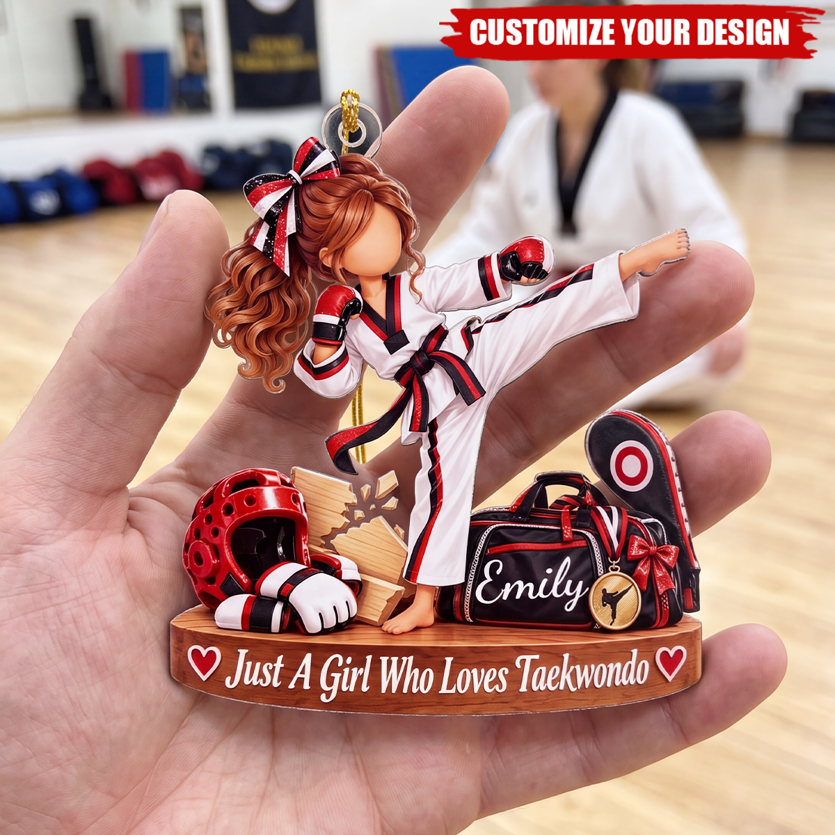 Personalized Taekwondo Girl Ornament, Custom Name Christmas Gift, Karate Daughter Keepsake
