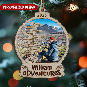 Personalized Travel Photo Ornament, Adventure Christmas Gift