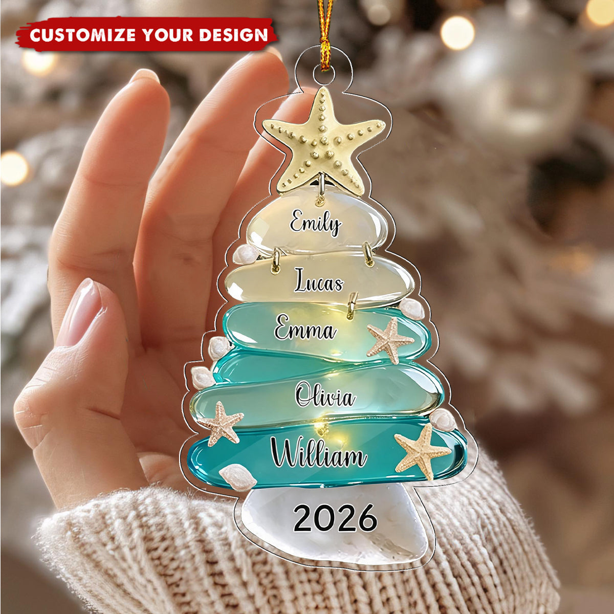Personalized Family Sea Glass Effect Christmas Ornament