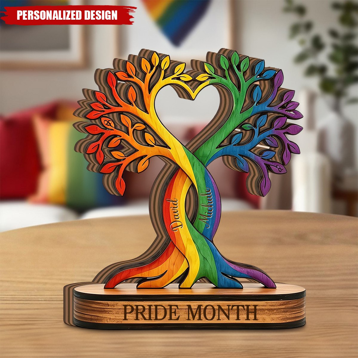 Personalized Pride Month Wooden Plaque, LGBTQ Tree Of Life Gift