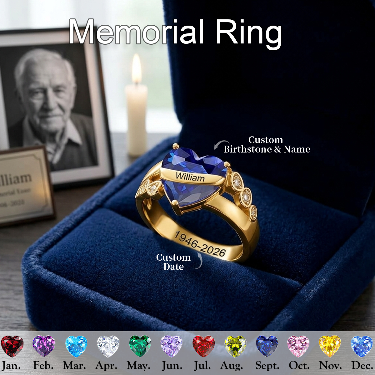 Personalized Memorial Birthstone Ring, Hug From Heaven Gift