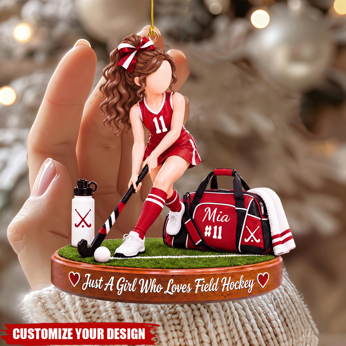Personalized Field Hockey Player Christmas Ornament-Custom Name Gift