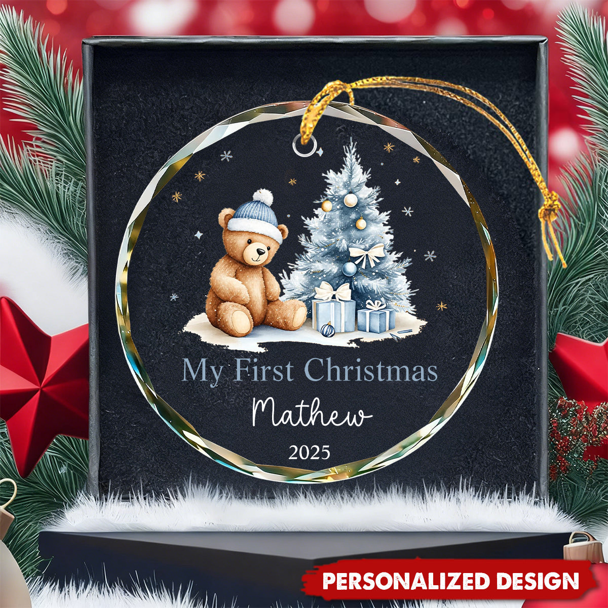 Personalized Baby Name Glass Ornament, Baby's First Christmas Gift