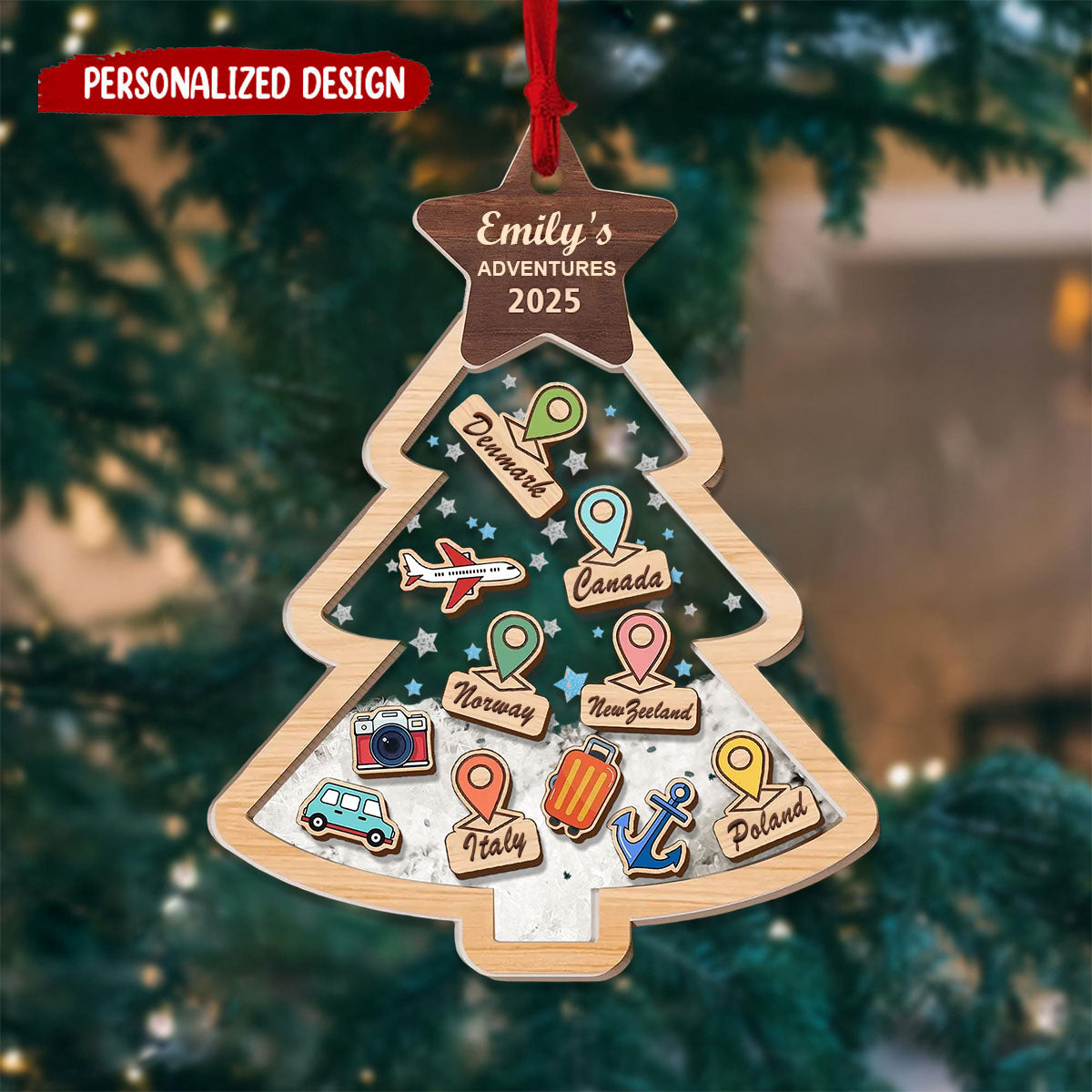 Personalized Travel Adventures Ornament, Travel Christmas Ornament