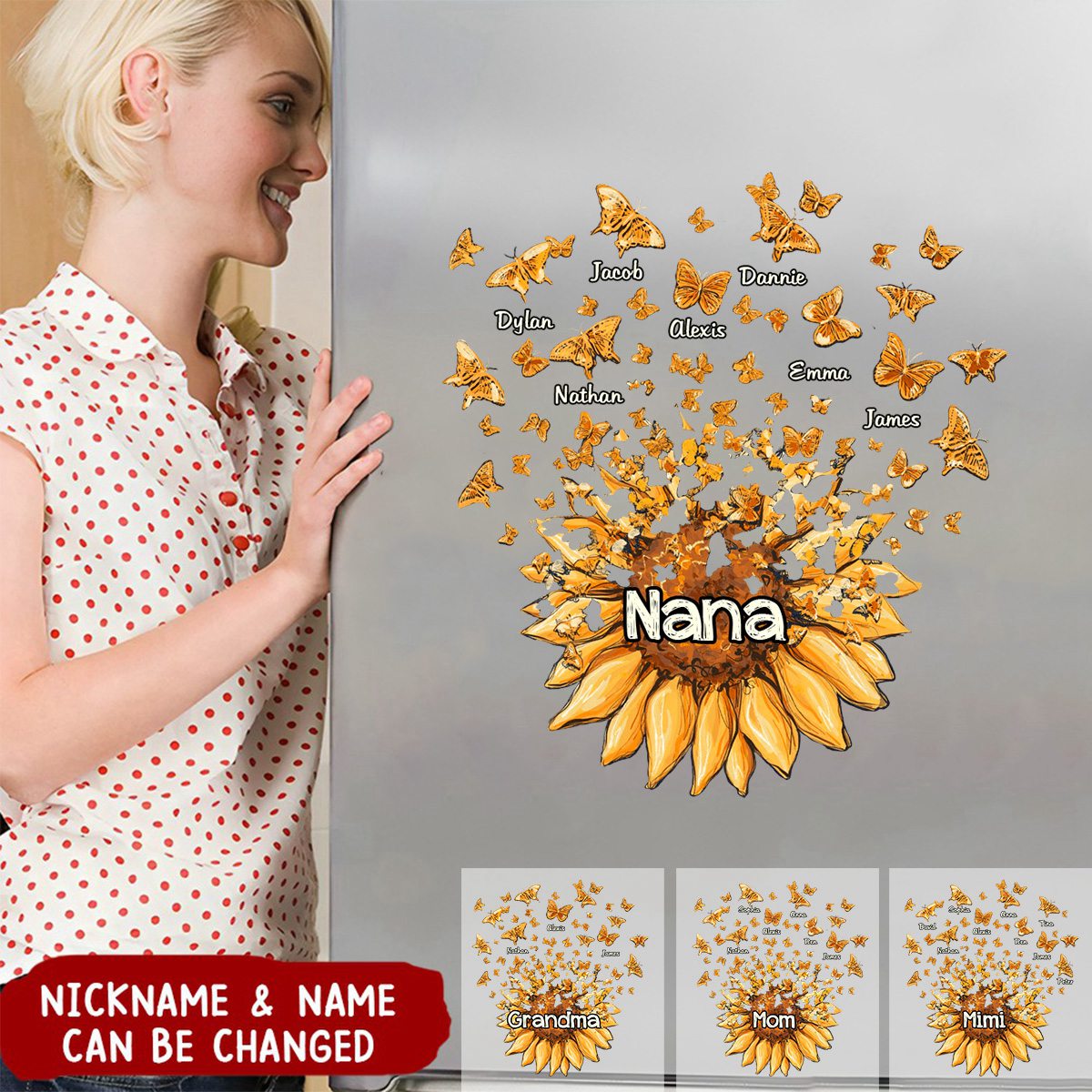 Grandma/ Nana/ Mom Sunflower With Butterfly Kids Personalized Sticker Decal