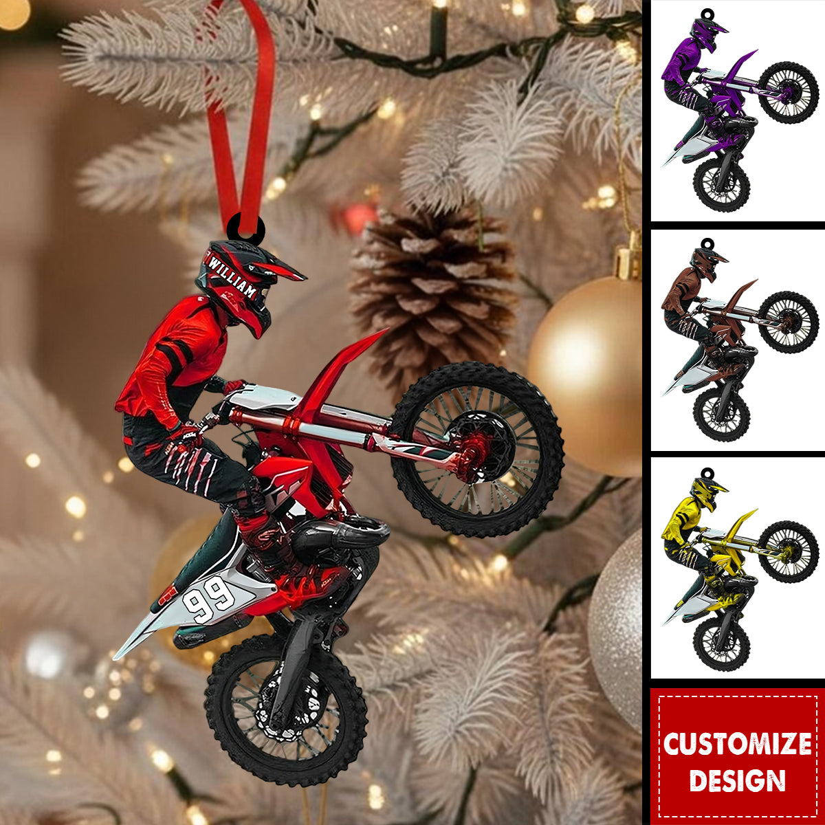 Personalized Motocross Christmas Ornament - Gift for Biker