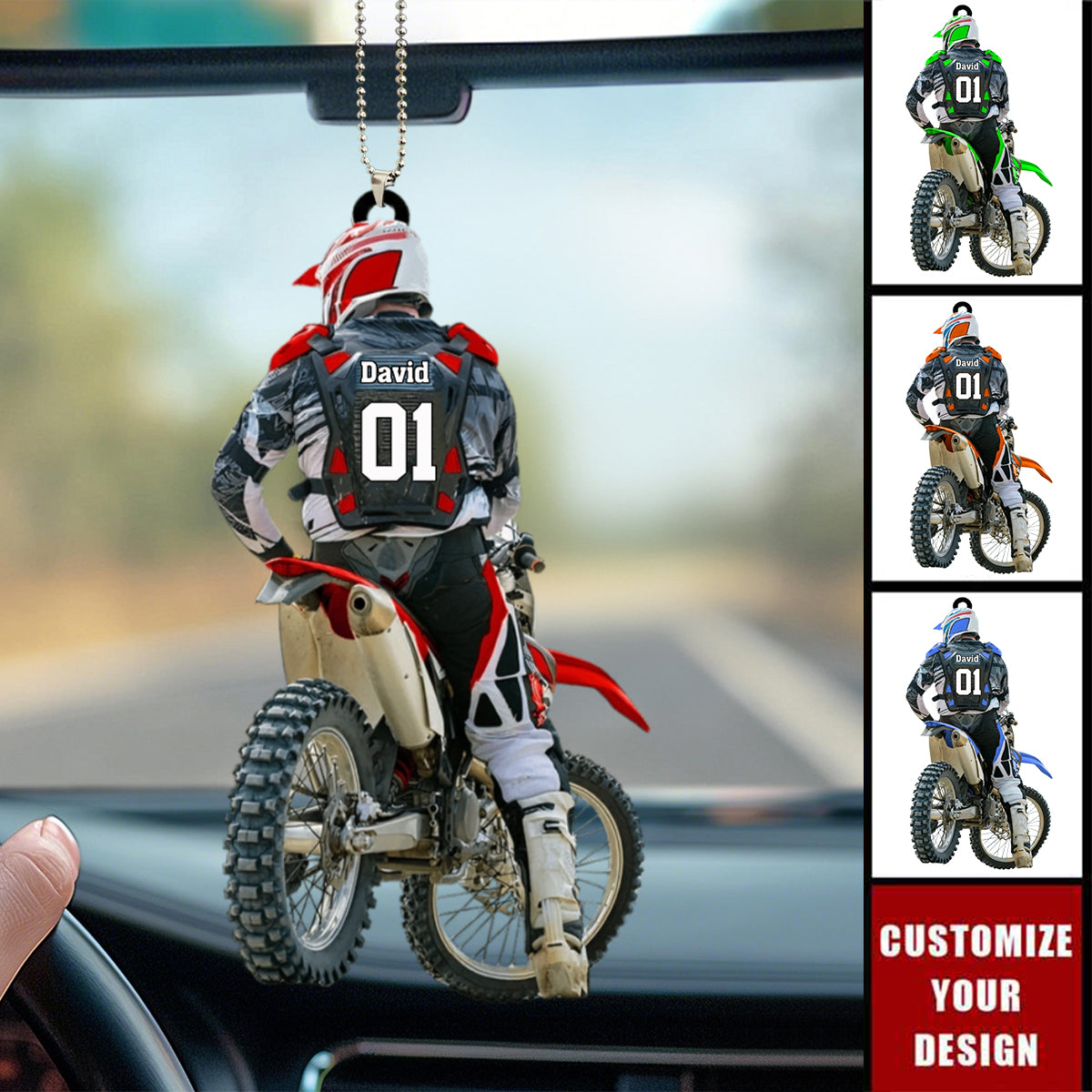 Personalized Motocross Dirt Bike Car Ornament - Gift for Motocross Racers