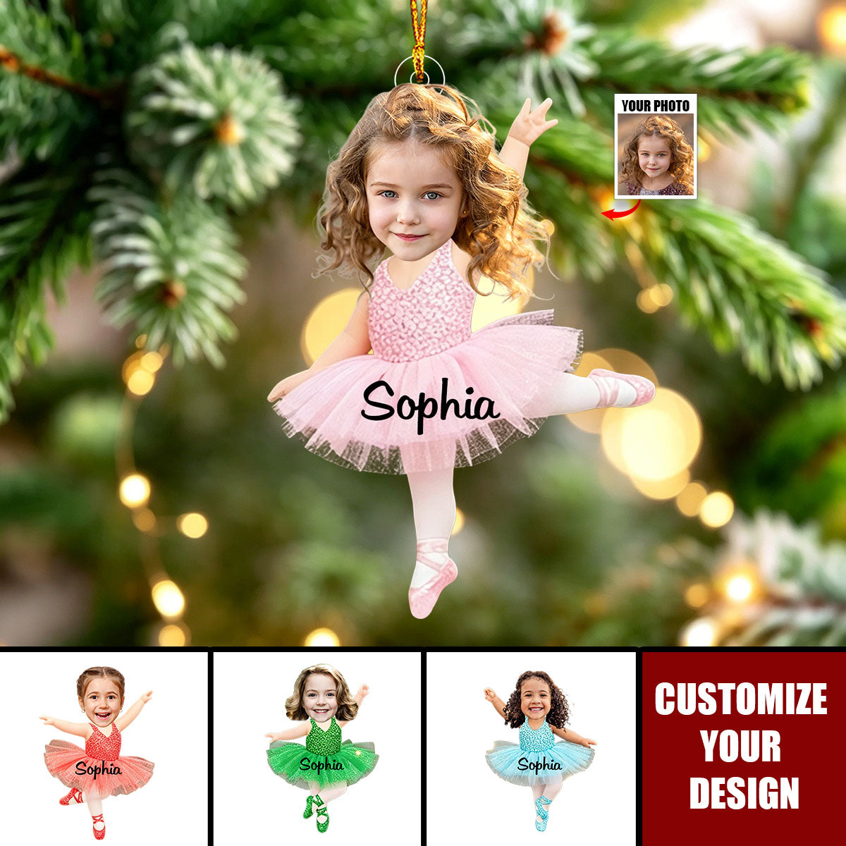 Custom Kid's Photo Personalized Ballerina Ornament 2026 - Ballet Gift for Dancer
