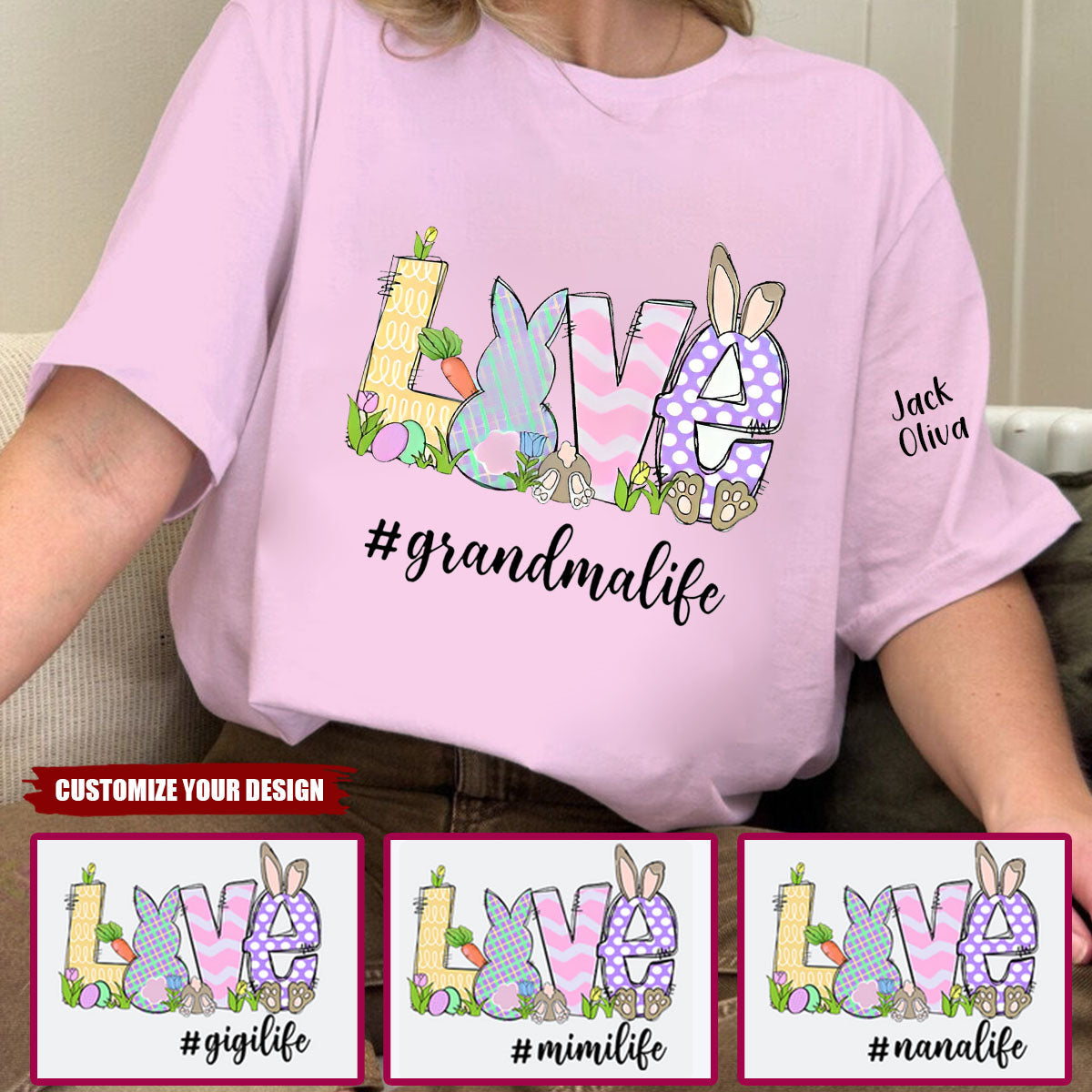 Personalized Love Grandma Life Bunny Easter T-Shirt