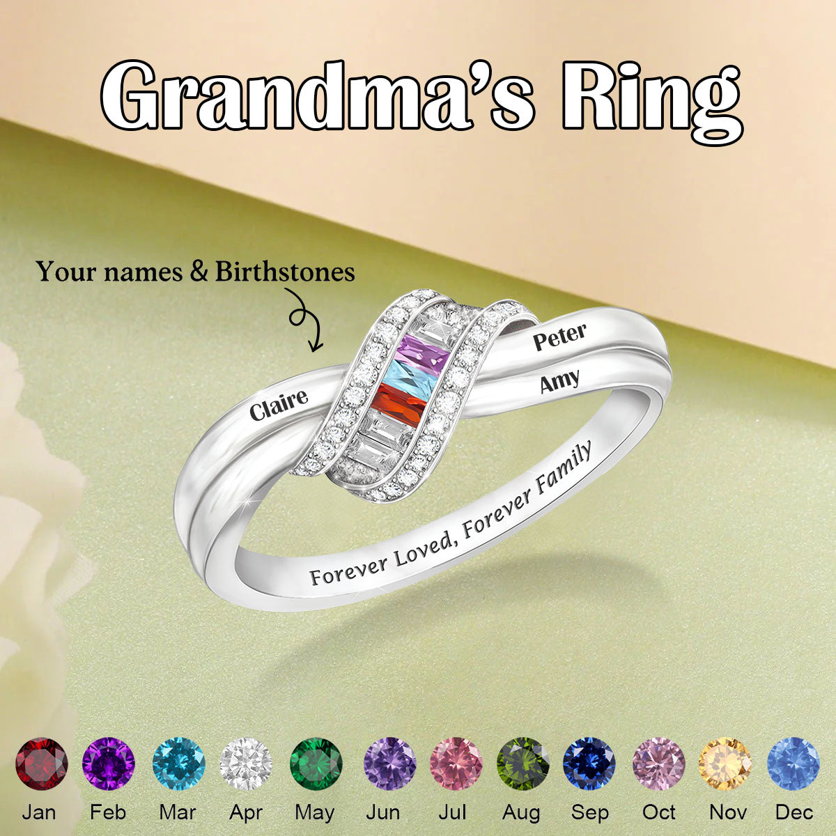 Forever Family Engraved Personalized Birthstone Ring-Personalized Gift For Family