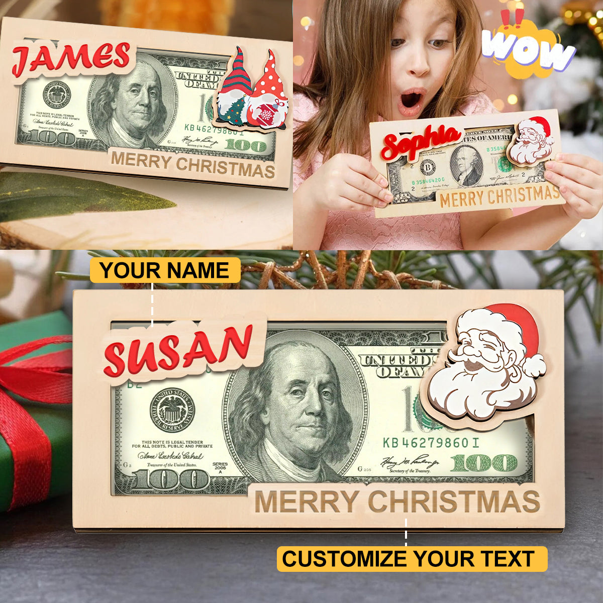 Merry Christmas - Personalized Christmas Money Holder Santa