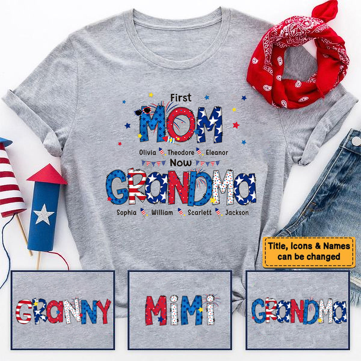 Happiness Is Being A Mom Grandma - Family Personalized Custom Unisex T-shirt- 4th Of July, Birthday Gift For Mom, Grandma