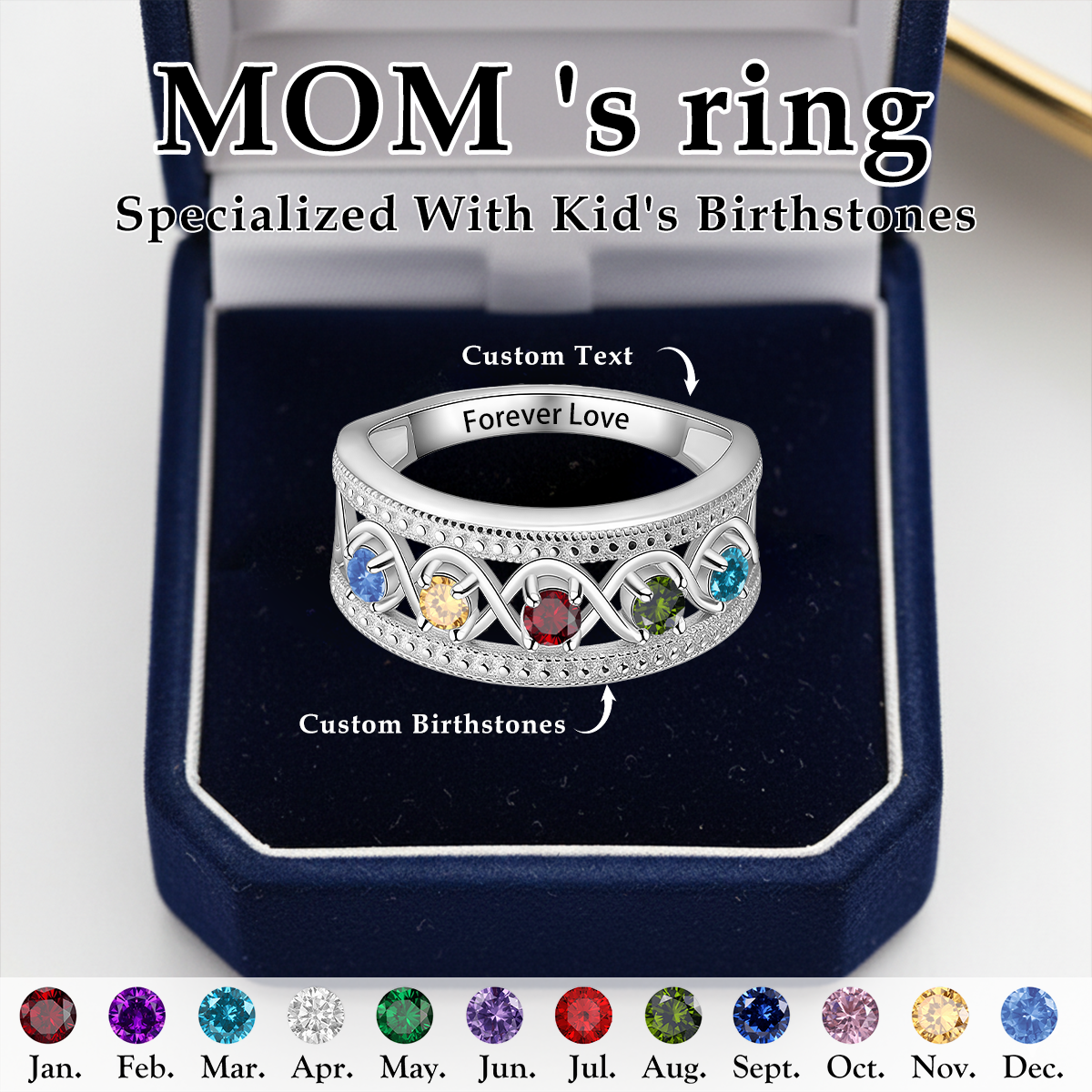 1-5 Birthstones, Custom Infinity Family Ring For Mother, Grandma