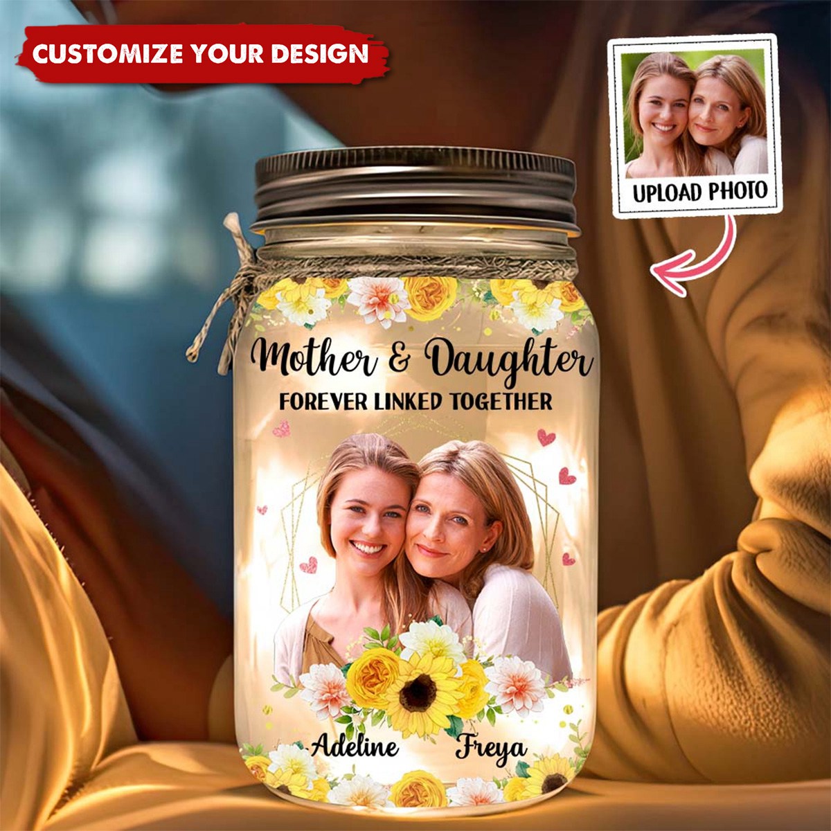 Gift For Mother's Day Photo Custom Mason Jar Light