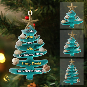 Custom Sea Glass Tree Ornament, Family Holiday Gift For Beach Lovers