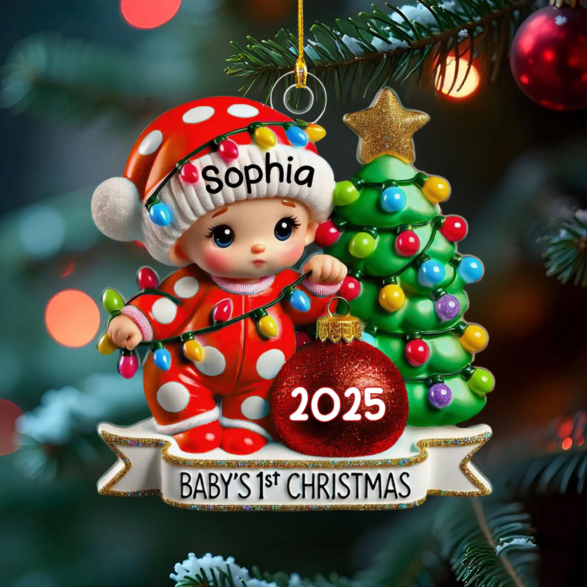 Baby First Christmas 3D Effect Personalized Acrylic Ornament - Gift for Newborn