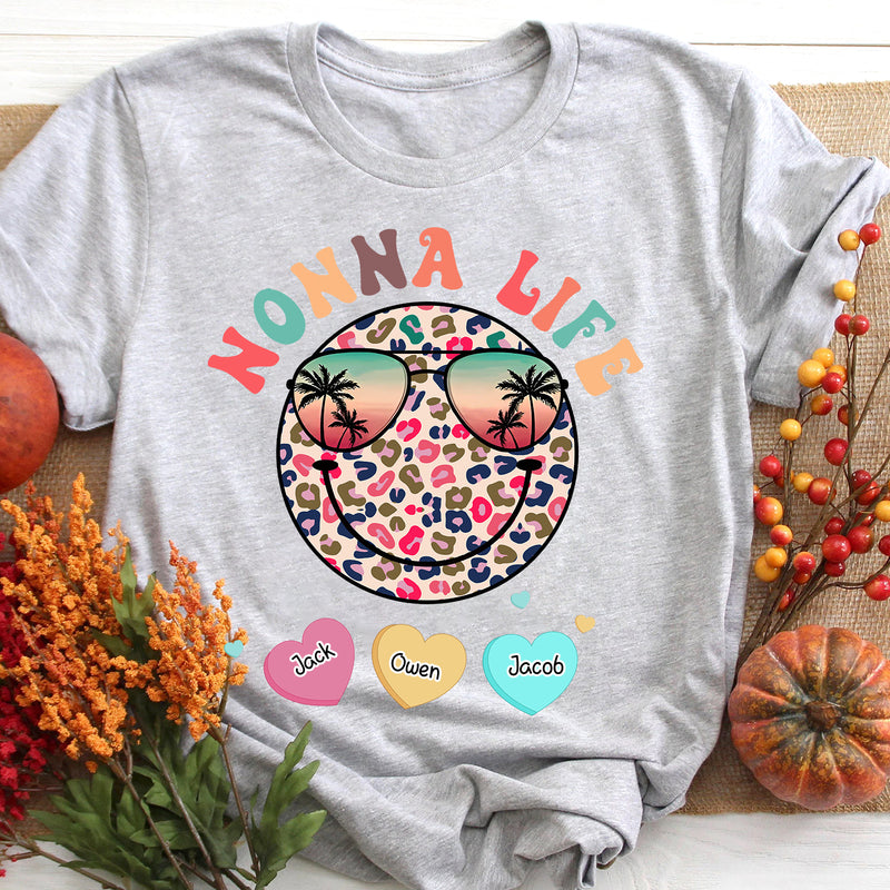 Personalized Grandma Life Beach Summer Smiley Face Vacation T-Shirt