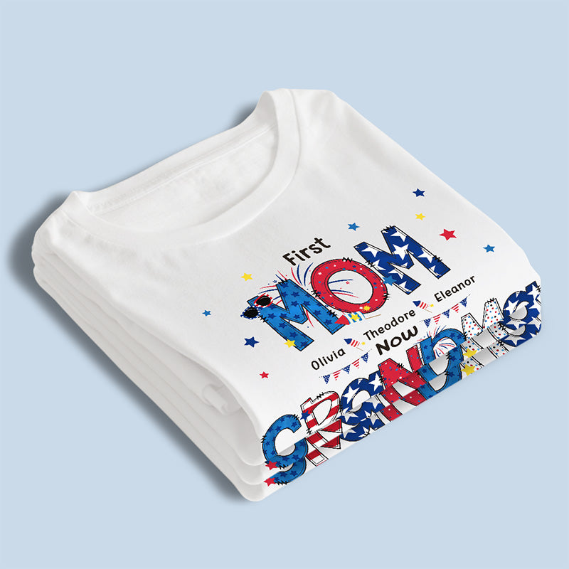 Happiness Is Being A Mom Grandma - Family Personalized Custom Unisex T-shirt- 4th Of July, Birthday Gift For Mom, Grandma