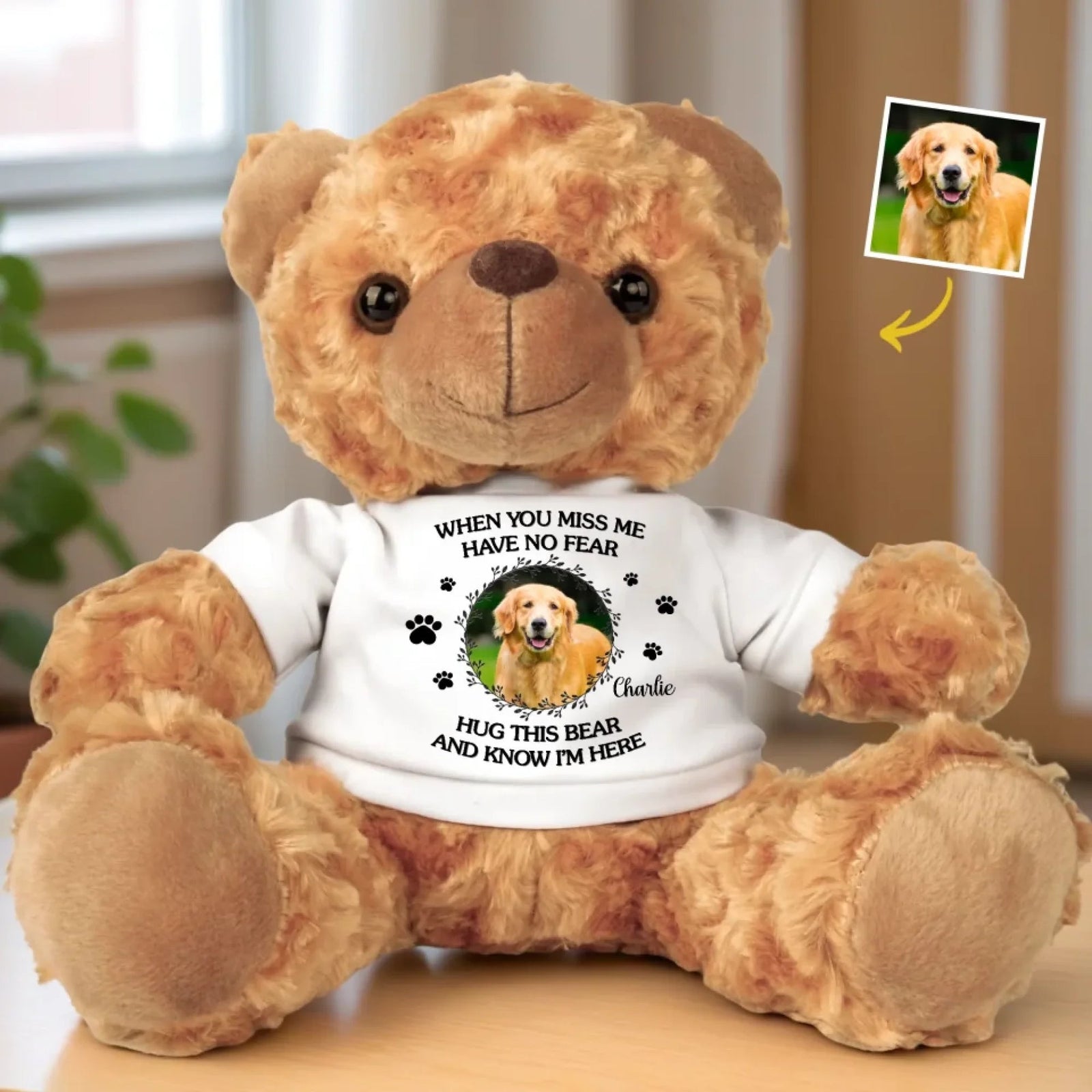 Custom Photo When You Miss Me - Memorial Personalized Custom Bear Plush - Sympathy Gift For Family Members