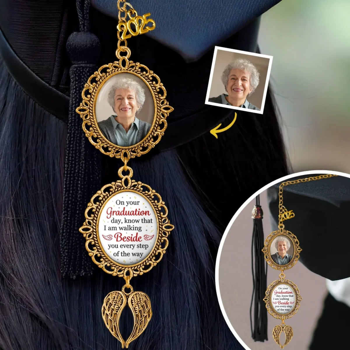 Custom Photo Always Beside You, Even Today - Memorial Personalized Custom Graduation Tassel Charm