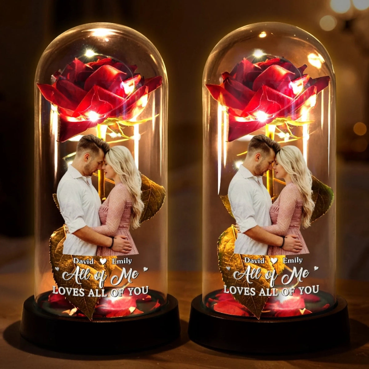 Custom Photo You Light Up My World - Couple Personalized Custom Eternal Rose Dome Light
