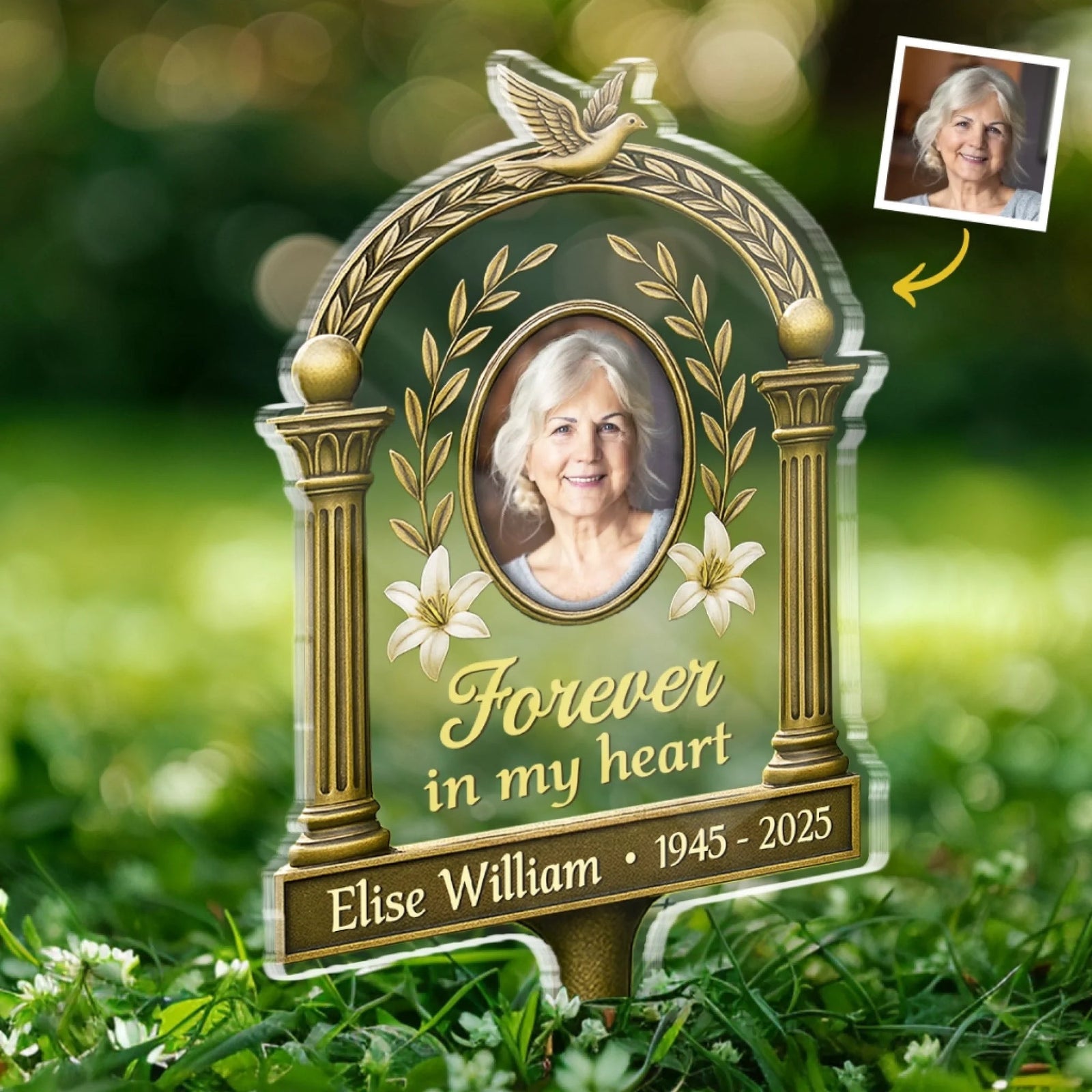 Custom Photo Carried In My Heart - Memorial Personalized Custom Stain Glass Style Acrylic Garden Stake