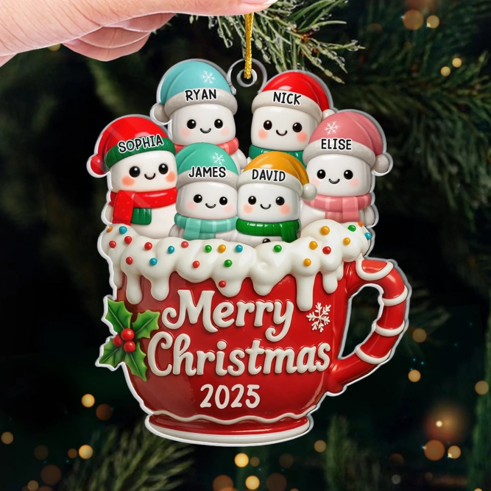 Merry Christmas - Personalized Cocoa Cuddles With Family Ornament