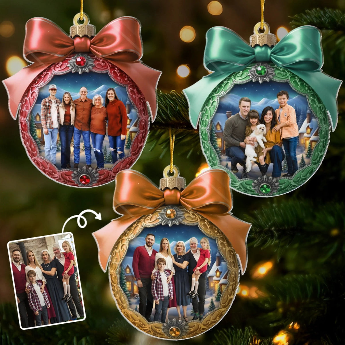 Family Love Makes Spirits Bright - Personalized Christmas Custom Photo Ornament