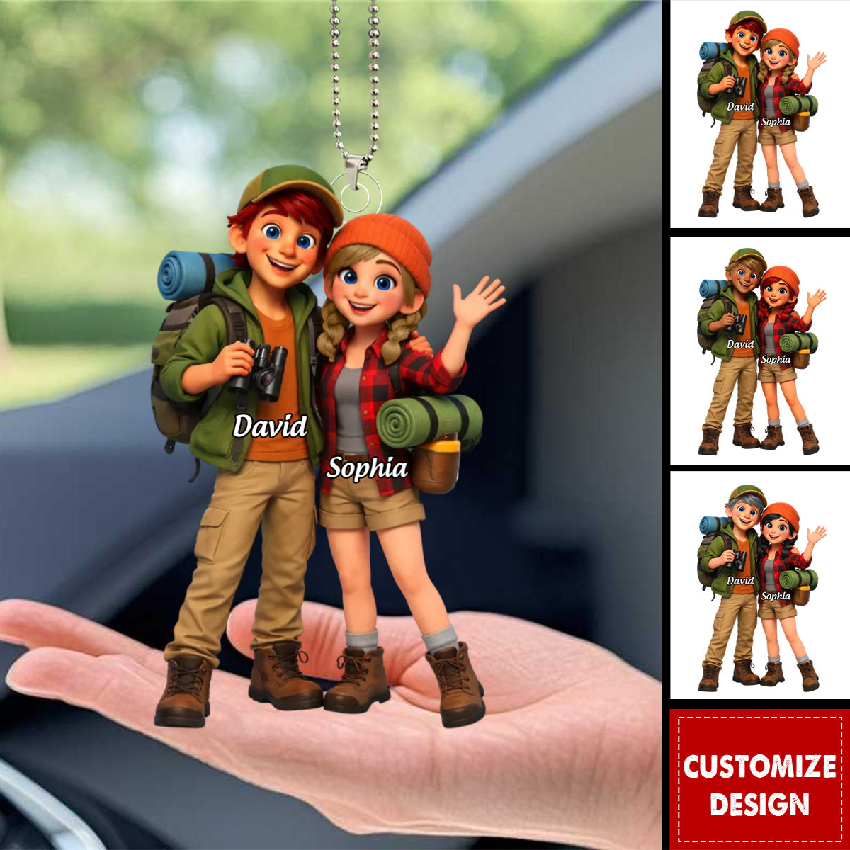 Camping Couple Action Figure - Personalized Car Ornament