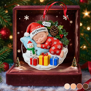 Personalized Baby’s First Christmas Ornament - Sleeping Baby Acrylic Keepsake