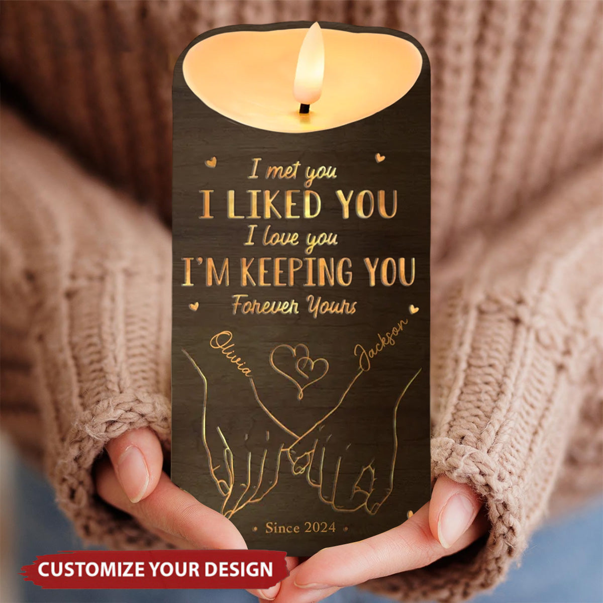 Love Is A Flame That Never Goes Out - Couple Personalized Custom LED Candle